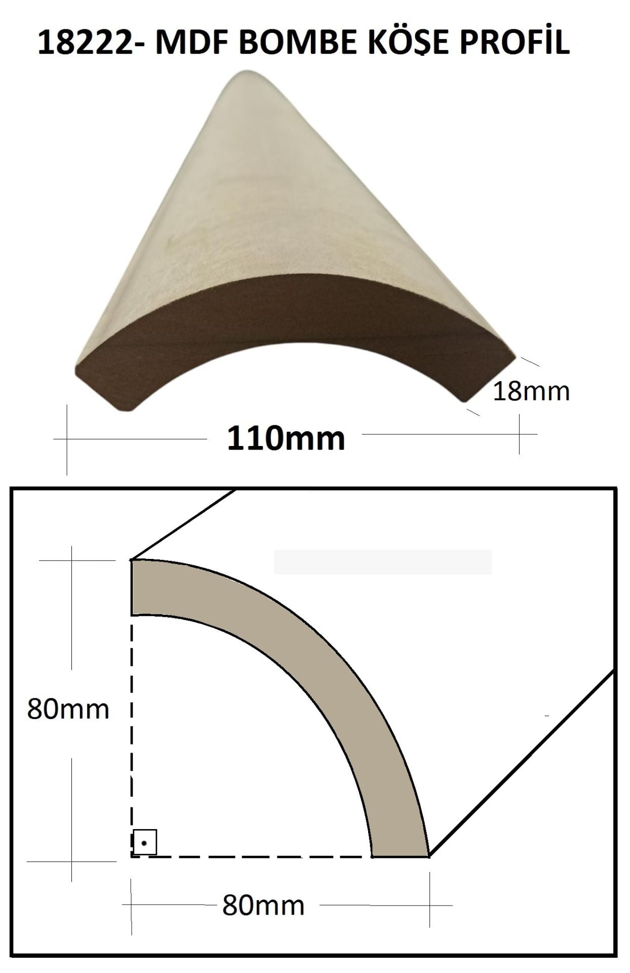 18222-MDF DEKORATİF BOMBELİ KÖŞE PROFİLİ-110mm x 18mm x 2800mm